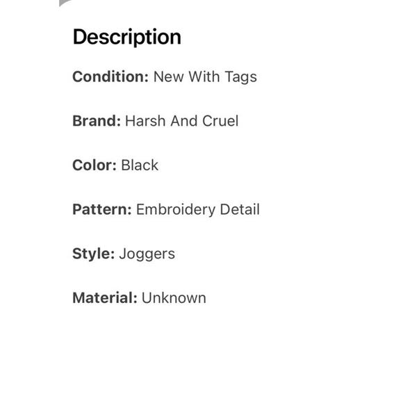 NWT Harsh And Cruel Men’s Joggers Pants Large Black - Picture 3 of 5